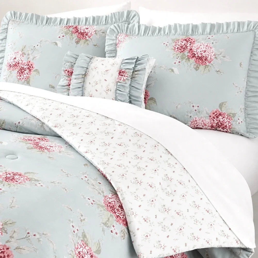 Rachel Ashwell Simply Shabby Chic Belle Hydrangea Blue KING Duvet & Ruffle Shams